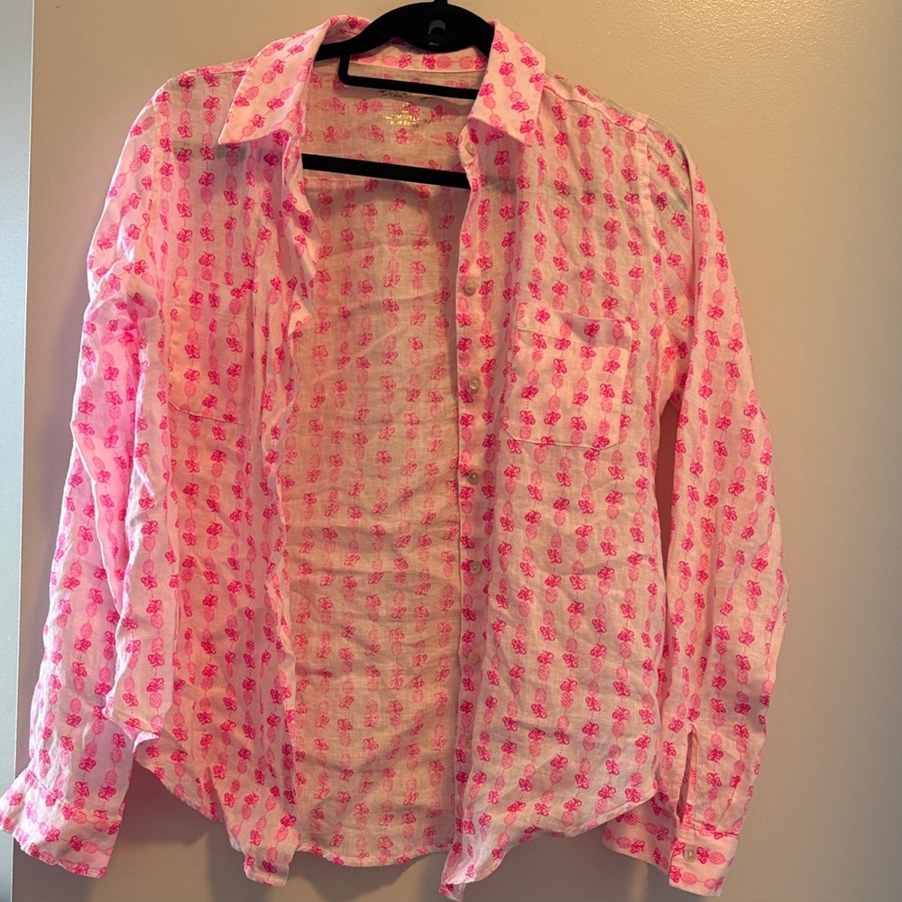 Pink Floral linen Lilly shirt